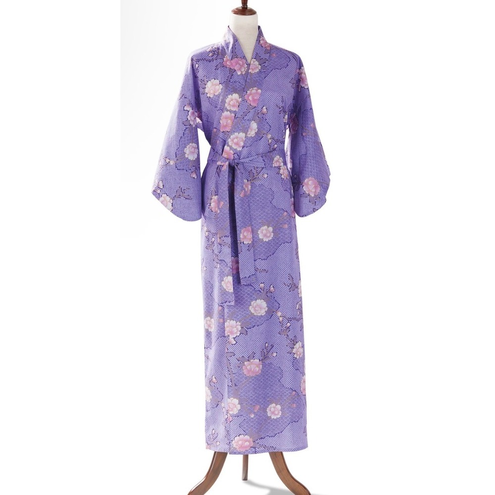 Smithsonian Sakura On Cloud Purple Cotton Yukata Kimono Robe Japan Medium Art
